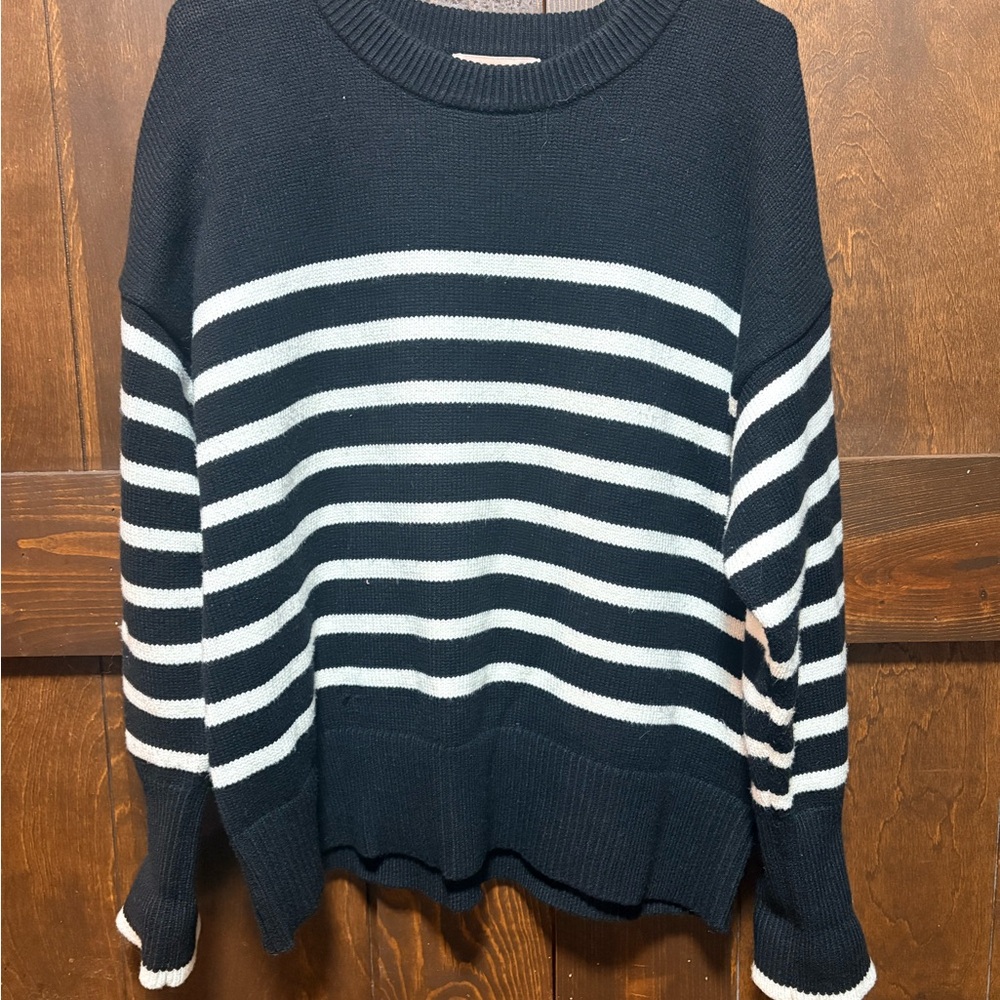 Philosophy Navy and White Striped Crew Neck Sweater